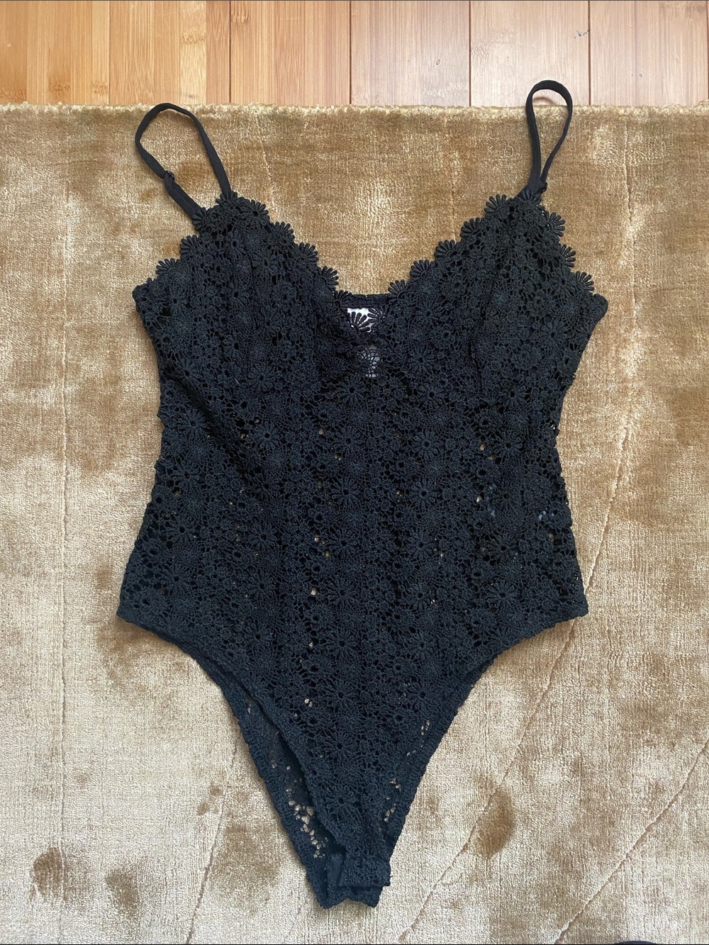 H&M Black Floral Crochet Tank Bodysuit